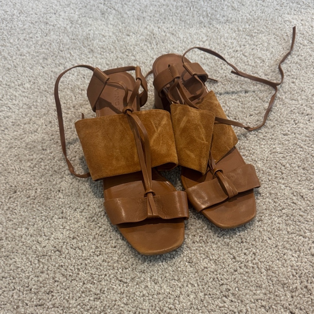 Women's Brown Leather & Suede Ankle Tie Sandals